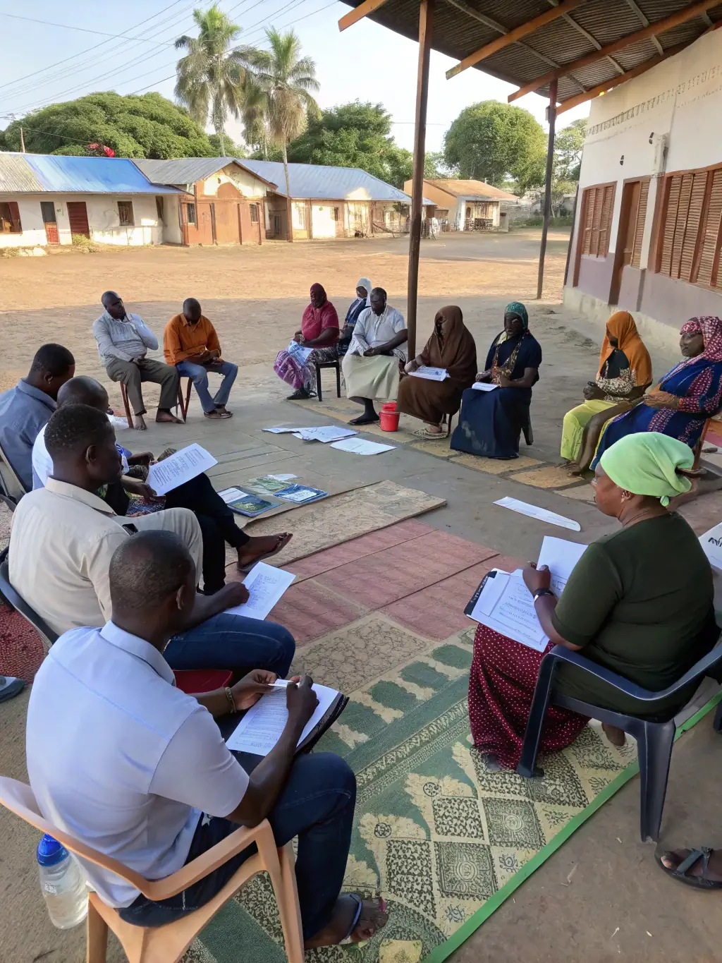 A photo of people actively participating in a community meeting, discussing and planning upcoming events.